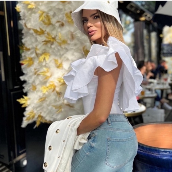 NWT Zara Ruffled One Shoulder Top - Picture 3 of 3